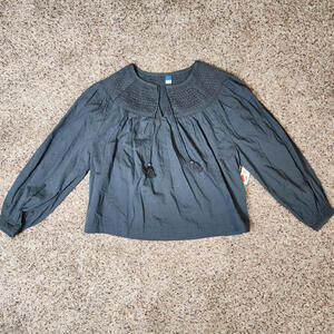 Old Navy Blouse Women's Ssmall Tidewater Long-Sleeve Embroidered Tie-Neck Boho